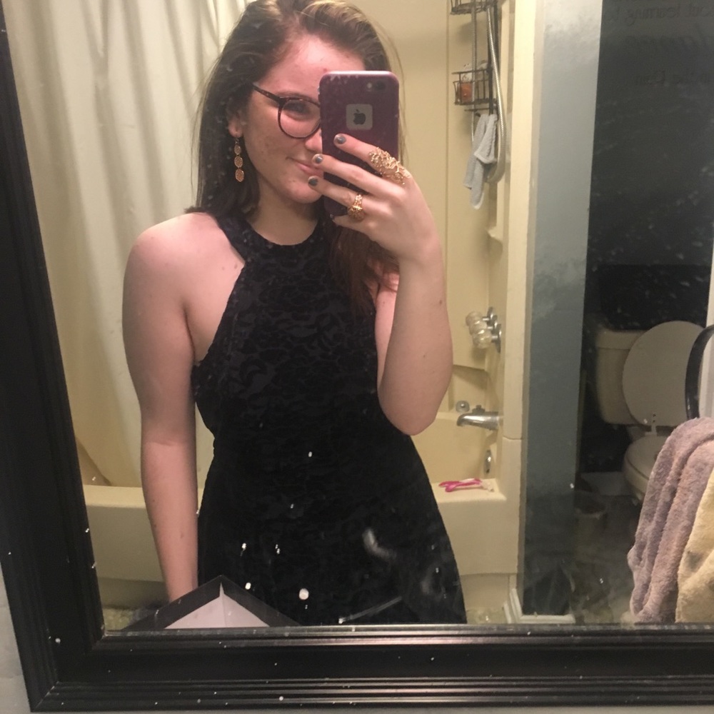 Dark Blue Patterned Formal Homecoming Prom Dress